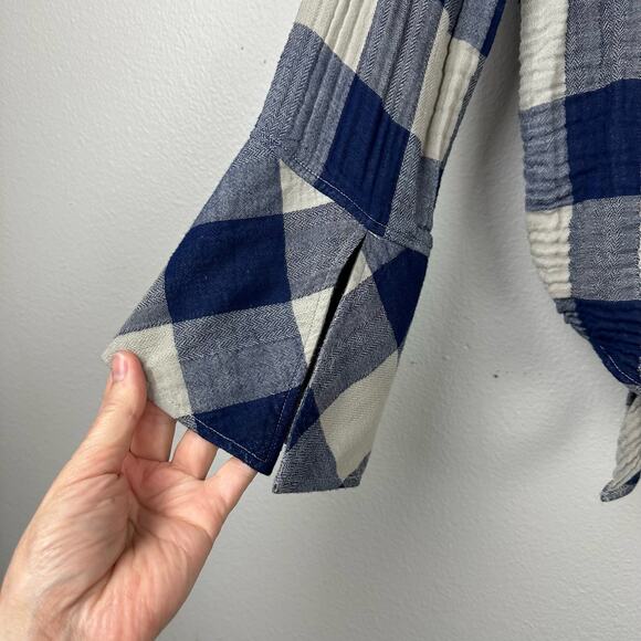 Cloth & Stone Blue Gingham Plaid Knotted High Low Blouse Large - Picture 7 of 11
